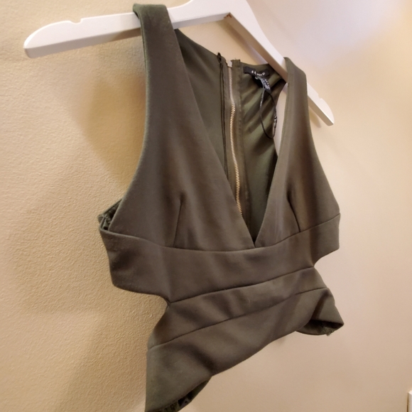 Revamped khaki V neck, cropped tank with side slits, Medium size - Picture 3 of 8